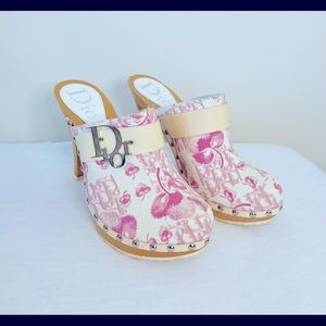 Christian Dior Leather Floral Print Mules